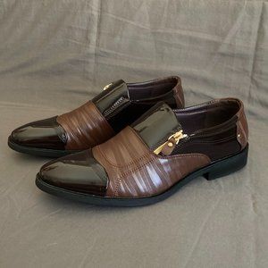 Men Zip Side Two Tone Dress Loafers, Casual Outdoor Dress Shoes New With Box